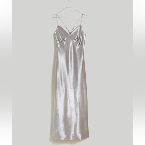 Madewell The Layton Midi Slip Dress metallic recycled satin silver - Picture 6 of 8